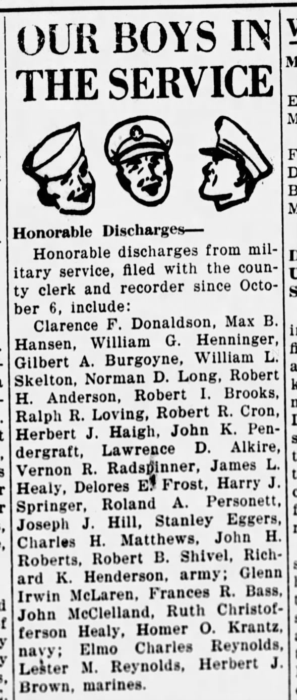 Honorable Discharge For Elmo Charles Reynolds